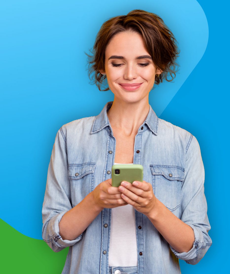 image of young woman looking at permit app on phone